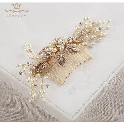 Handmade Crystal Flower Wedding Hair Comb Gold Bridal Headpiece Women Accessories