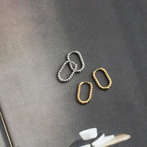 KAMIRA 925 Sterling Silver Fashion Rock Geometric Bead Square Huggie Stud Earrings for Women Goth Charm Party Minimalism Jewelry