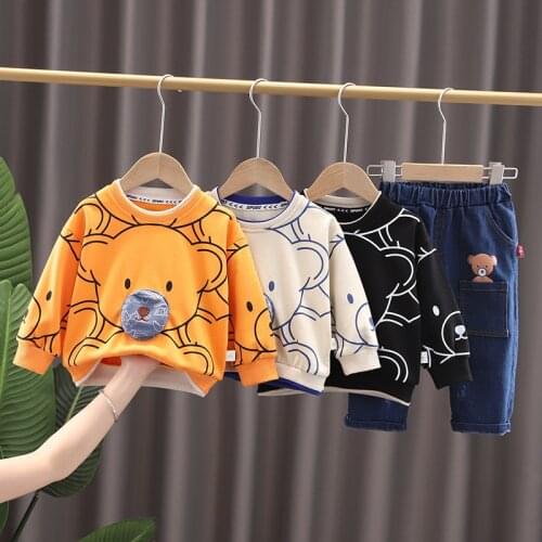 High-end Baby Boys Clothes Suits Spring Autumn Childrens Clothing Sets Long Sleeve T-shirt+jeans 2pcs Boy Set 1 -5 Years Outfit
