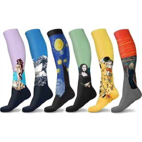Compression Socks Man Woman Famous Oil Painting Mona Lisa Nylon Compress Running Painting Outdoor Prevent Varicose Veins Reduce