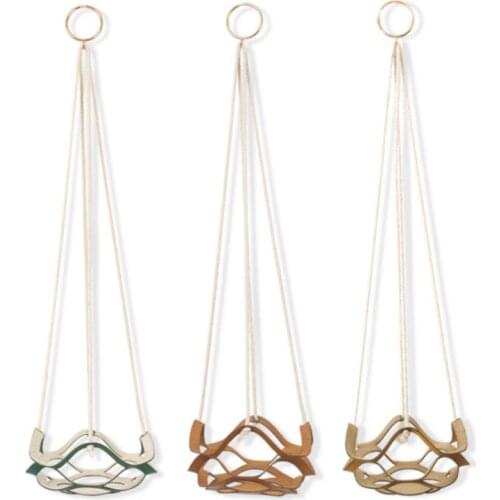 Leather Plant Hanger Macrame Wall Hanging Planter Shelf Decorative Flower Pot Holder Boho Home Decor for Small Plants 2021