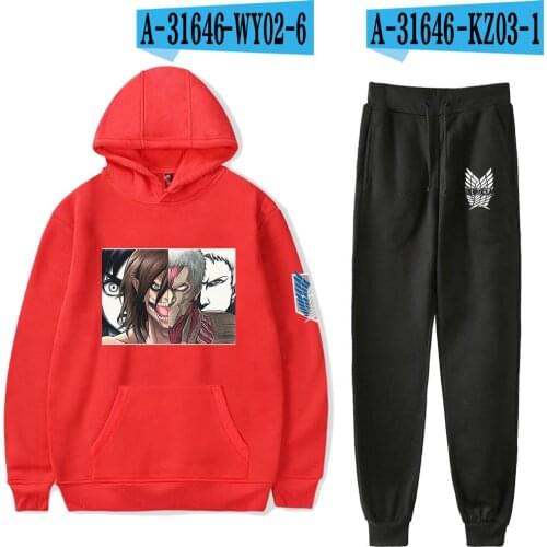 Fashion Cool Attack On Titan Hoodies Sweatshirts Sweatpants Two Piece Set Kids Cute Hooded Suit Velvet Oversized Men/Women