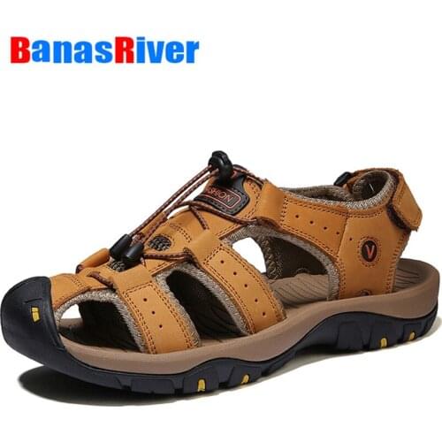 2021 New Men Sandals Leather Comfortable Slippers Casual Shoes Summer Fashion Sport Outdoor Beach High Quality Big Size 38-48