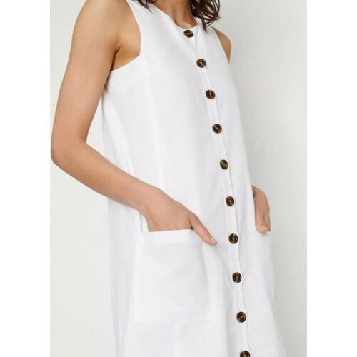 NEW Womens Button Front Mini Linen Mix Dress in White