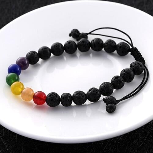 New Volcanic Stone Handmade LGBT Bracelet For Women Men Fashion Adjustable Rainbow Beads Bangles Trendy Black White Pulseras
