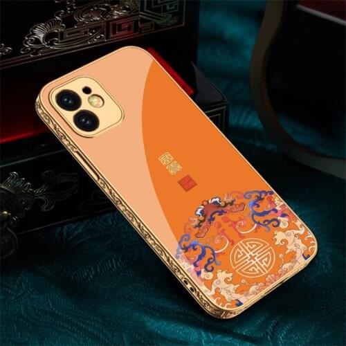 WU JUNZE Luxury New Glass Chinese style Trendy Brand Embossed Iphone12 pro 12Promax Case Electroplating Protective Cover 12Shell