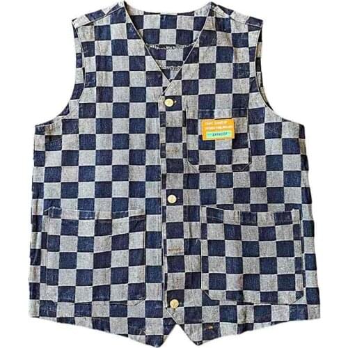 2021 Autumn and Winter Japanese Campus Jacket Harajuku Retro Plaid Street Style Denim Vest Men and Women Coat Tops