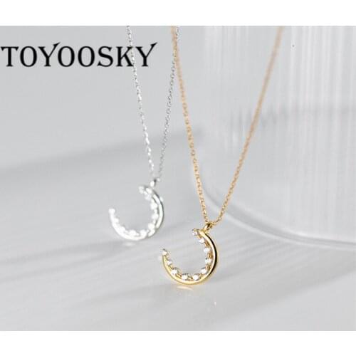 TOYOOSKY 100% 925 Sterling Silver Necklace Women Cubic Zirconia Moon Necklaces & Pendants Fine Jewelry