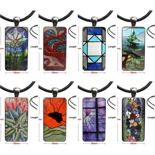 Necklace Fashion Long Chain With Rectangle Necklace Jewelry For Christmas Gift Lovely Chip And Chip Stained Glass