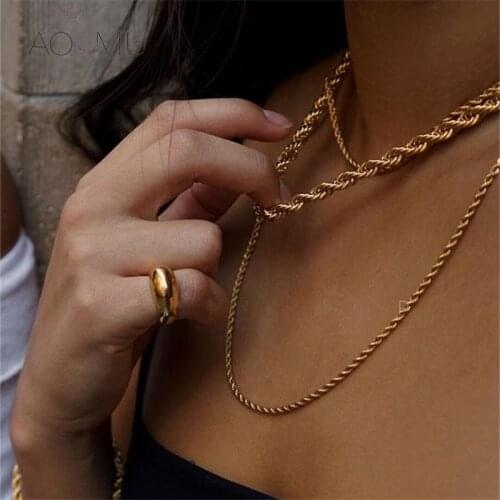 AOMU 2020 New 12 Size Gold Color Metal Heavy Twisted Chain Necklaces Chunky Wide Thin Necklace for Women Minimalist Punk Jewelry
