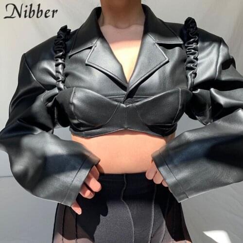 Nibber Fashion Sexy PU Leather Two-Piece Solid Color One-Button Jacket + Outer Camisole For Women Street Go Out Party Clubwear