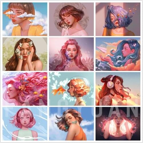 Full Square/round Cartoon Girl Portrait Diamond Embroidery 5D Diy Diamond Painting Mosaic Home Decoration Wall Art Pictures