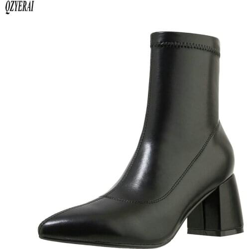 QZYERAI Ankle boots Genuine leather Female boots Womens boots Autumn and winter pointed Womens shoes Size 34-40