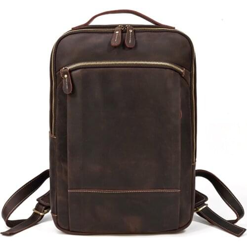 Bagpack Travel Bag with Belt On Luggage School Bag Vintage Backpack Genuine Leather Mens Travel Bagapck 16 Inch Laptop