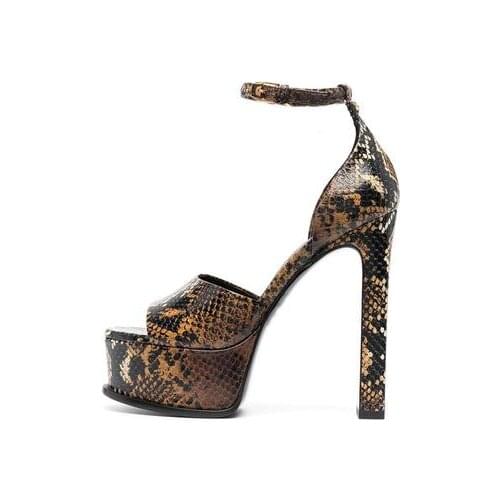 Green Orange Black Python Animal Print Patent Leather Peep Toe Buckle Strap Sandals Woman 14 CM Chunky Heels Platform Sandals