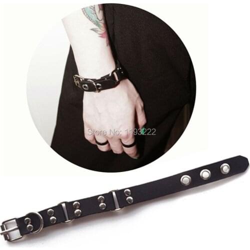 Sexy Punk Dark Girl 100% Handmade Leather Buckle Bangle Bracelet Handcuff Wrist Cuffs