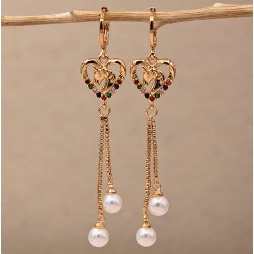 Trendy Dangle Drop Earrings Simulated-Pearl Heart Earring For Women Fashion Jewelry Accessories Wedding Party Anniversary Gift