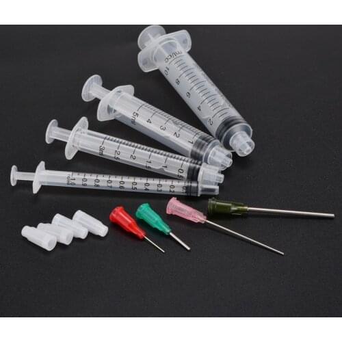 100pcs/lot 1ml 3ml 5ml 10ml Luer Lock Syringes with 100pcs 14G-25G Blunt Tip Needles and Caps for Industrial Dispensing Syringe