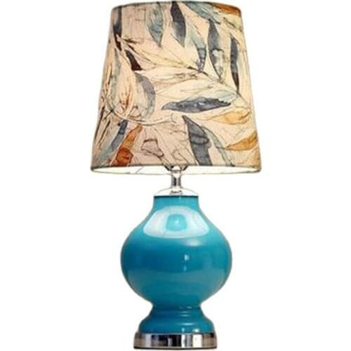 Mediterranean Sea Handmade Blue Ceramic Fabric Lampshade Led E27 Table Lamp for Living Room Bedroom Wedding Decor H 57cm 1459