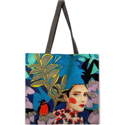 Dream girl and fish leisure tote bag linen bag eco-friendly shopping bag outdoor beach bag leisure tote bag