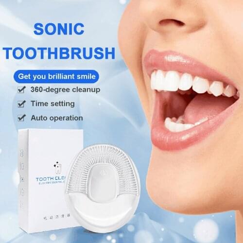 Upgraded 360 Degrees Intelligent Automatic Sonic Electric Toothbrush USB Rechargeable Ultrasonic U Shape 4 Modes Timer