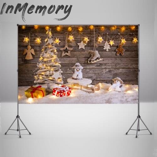 Vinyl Wood Christmas Backgrounds For Photography Winter Snow Snowman Gift Baby Newborn Portrait Photo Studio Backdrop Photocall