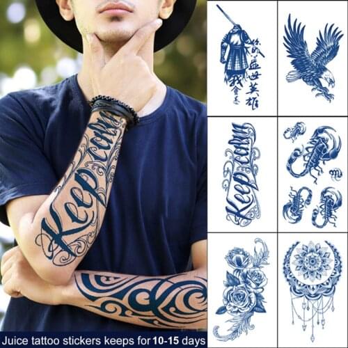 Waterproof temporary tattoos men sleeve armband tattoo letter wings flowers long lasting juice ink tattoo sticker fake body art