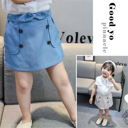 1 2 3 4 Y Baby Skirts Korean Fashion Casual Denim Skirt For Girls Summer 2019 Bow Elastic Waist Toddler Girls Skirt New Arrival