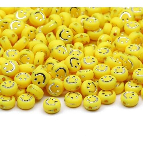 7mm Yellow Smiling Face Acrylic Loose Spacer Beads For Jewelry Making DIY Handmade Kids Bracelet Accessories Supplier Wholesale