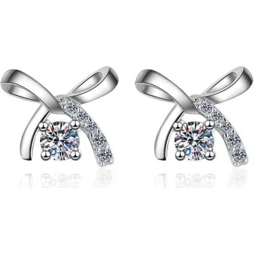 Passed Diamond Perfect Test 0.2CT Moissanite Bow Earrings 925 Sterling Silver Cute Stud Earrings Women Engagement Jewelry Gift