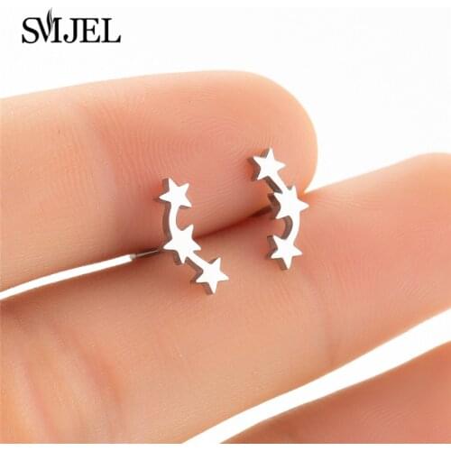 SMJEL Star Ear Climber Tiny Star Moon Stud Earrings For Women Everyday Teen Mothers' day Birthday Gift Stainless Steel Jewelry