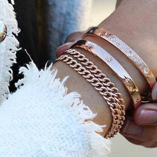 New Fashion European Classic Starburst Northstar Engraved Circle Delicate Bracelet For Women Charm Open Cuff Bangle Jewelry 2021