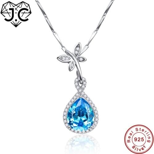 J.C Women Spessartine Garnet Blue Topaz Solid Real 100% 925 Sterling Silver Necklace Fine Jewelry Ladys Brilliant Pendant