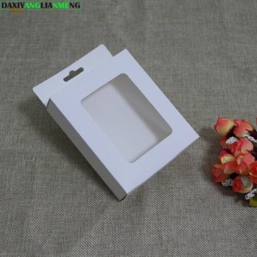 1000pcs/lot 3x8x13cm/3x10x12cm White Paper display Boxes with PVC transparant window, hung hole for retailer packing gift box