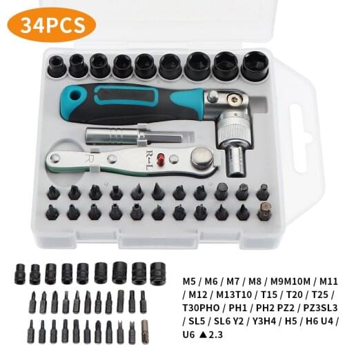 34Pcs Universal Ratchets Tool 180° Rotation Fast Ratchet Screwdriver Professional Repair Tool for Home Use w/ Box