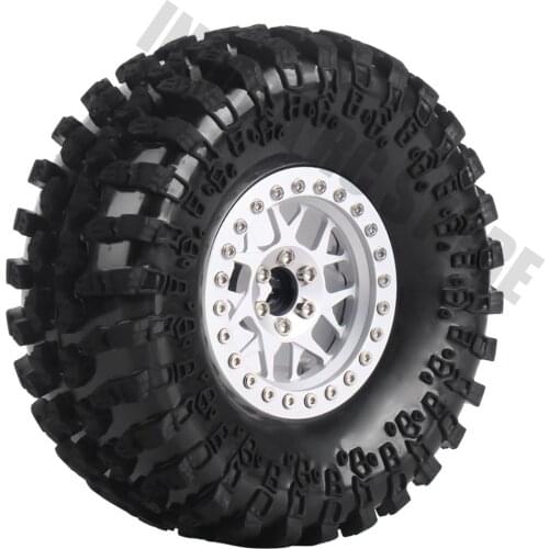 4PCS/Set RC Car Rubber Tire& 2.2" Wheel BEADLOCK Metal Alloy Rim for 1/10 RC Crawler Axial SCX10 RR10 Wraith 90056 D90