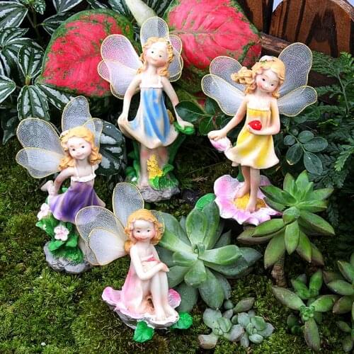 4pcs/set Flower Angels Princess Miniatures Fairy Garden Decorations Resin Crafts Micro Ornament Decoration Bonsai Figurine Gfits