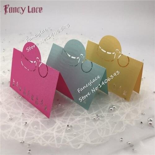 50 Pcs Laser Cut Christmas Party Favor Place blue Cards pearl paper Hollow Out Christmas Hat Design Birthday Table Name Cards