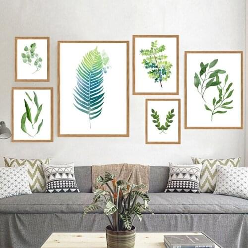 Watercolor Minimalist Plant Leaves Modern Poster Print Landscape Wall Art Canvas Painting Picture For Living Room Home Decor Art