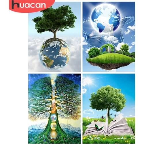 HUACAN 5d Diamond Painting Tree DIY Mosaic Earth Full Square/Round Diamond Embroidery Landscape Mosaic Pictures Wall Art