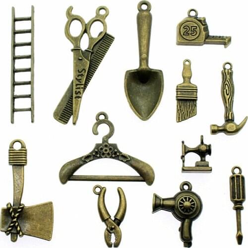 Antique Bronze Color Tools Charm Pendants Jewelry Accessories Vise Screwdriver Hammer Ax Charms For Jewelry Making 2021