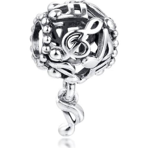 Openwork Music Notes Charm Beads for Jewelry Making DIY Fit Charm Bracelet Femme Spring 925 Sterling Silver Fashion Jewellery