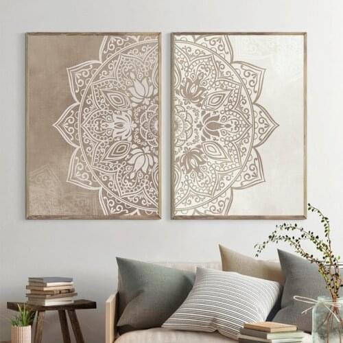 Bohemian Mandala Beige Painting Modern Abstract Pattern Canvas Poster Nordic Living Room Bedroom Furniture Decoration Painting