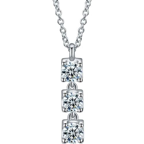 Wedding Gifts Jewelry Real 18K White Gold Round Shape Moissanite Diamond Chain Necklaces pendants For Women