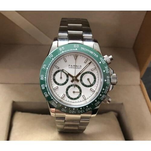 Sapphire Crystal 39mm PARNIS Japanese quartz movement mens watch Multi-function quartz watches ceramic bezel 5Bar pa168-pp8