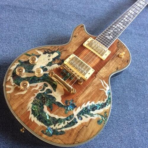 Left handed, Dragon abalone inlaid rosewood fingerboard, Dragon abalone inlaid decaying wood electric guitar, Free shipping