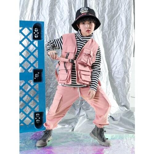 Childrens Jazz Dance Costumes Girls Street Dance Set Hip Hop Clothing Vest Tooling Hip Hop Pocket Set Ballroom Stage Outfits