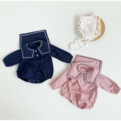 Korean Newborn Baby Clothes Infant Girls Bodysuit Long Sleeve Lace Embroidery Baby Jumpsuit Send Hat Outfit