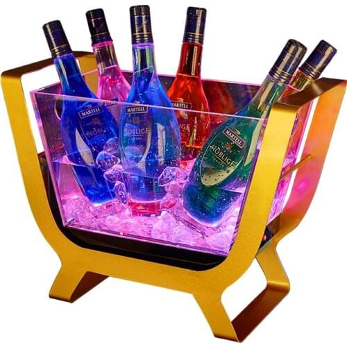 Creative bar luminous ice bucket led charging ice bucket stainless steel red wine rack champagne boat can automatically