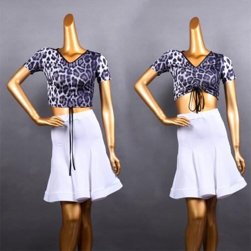 Leopard Ballroom Dance Blouse Women Latin Practice Wear Samba Costume Designer Clothes Tango Dancewear Tap Dancer Outfit JL3215